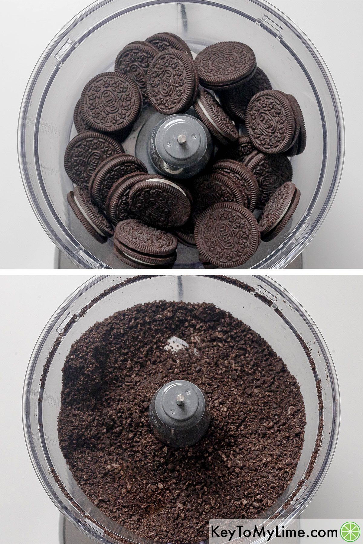 Add Oreo cookies to a food processor and pulse at low speed until OK.